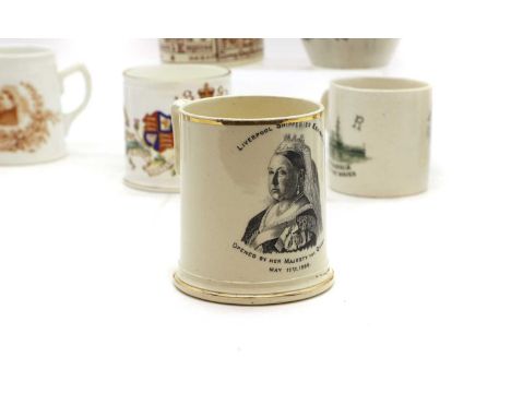 A collection of Victorian Jubilee pottery mugs to include examples commemorating the Golden Jubilee of 50 years, examples by 