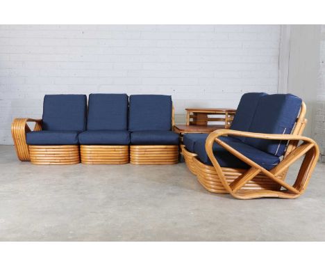 A bamboo and rattan 'Pretzel' modular sofa,  1950s, after the original design by Paul Frankl (Austrian-American, 1886-1958), 