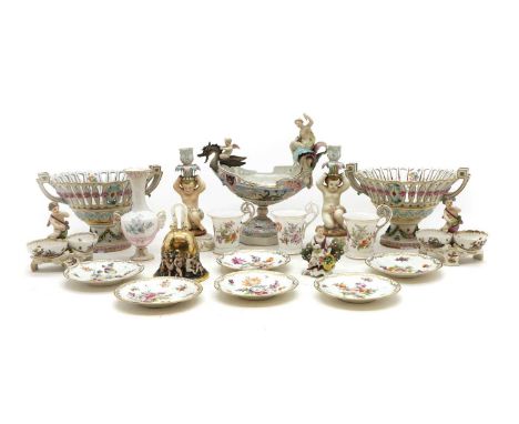 A collection of Continental porcelain  18th century and later, to include a pair of pierced Meissen baskets, 17cm high, a KPM