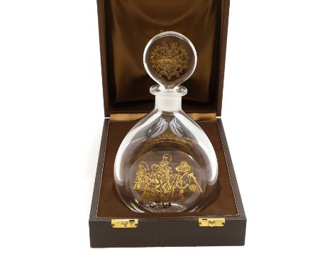 An Orrefors glass Churchill centenary decanter, 1974, made for Garrard &amp; Co., of ovoid form, the sides engraved and gilde