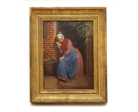 Charles Ashmore (1849-1886) 'The Old Scholar' signed 'C.ASHMORE' l.l., signed and inscribed with title verso, oil on board 20