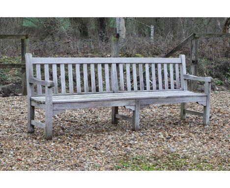 A Barlow & Tyrie teak garden bench, of recent manufacture, with labels,236cm wide52cm deep92cm highCondition ReportWeathered 