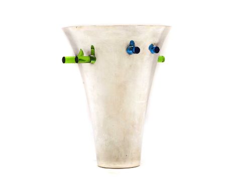 A Guido Niest silver plated vase late 20th century, Italian, designed for Fala, of tapering form, with blue and green Murano 