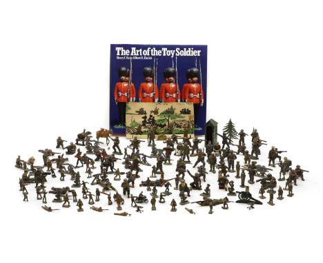 A collection of lead soldiers and machine gunners, to include some modern Britons examples, American infantry, canons, weapon