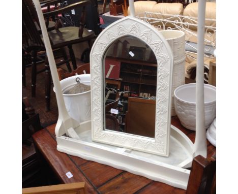 A WHITE PAINTED CONSOLE TABLE AND A MIRROR