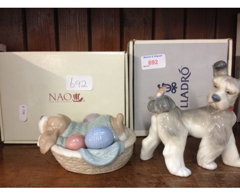 LLADRO POODLE AND NAO DOG IN BASKET - WITH BOXES