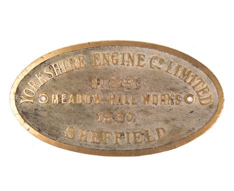 A GWR locomotive brass builder’s plate. From a Class 57xx, 6721 0-6-0PT. Yorkshire Engine Co. Ltd. Built at Meadow-Hall Works