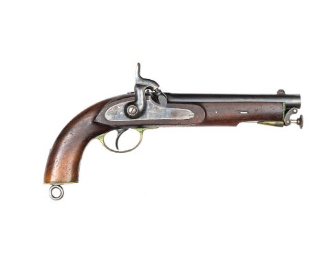 A very good .65” East India Government percussion holster pistol, 14” overall, smooth bore barrel 8” with ordnance proof and 