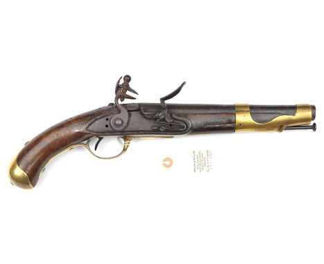 A French 12 bore Model An IX flintlock cavalry pistol, 16” overall, barrel 9”, the breech engraved “Z”, the flat lock having 