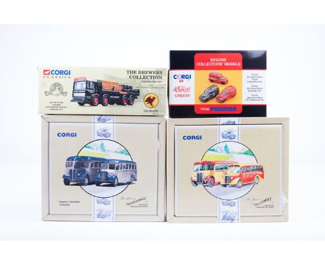13 Corgi Classic vehicles/sets. 4x 2/3 vehicle sets – 2x AEC Regal and Bedford OB – Silver Service and Yelloway. Bedford pant