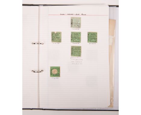 An album of London, Chatham & Dover Railway and South Eastern & Chatham Railway related tickets and documents. A ring-bound f