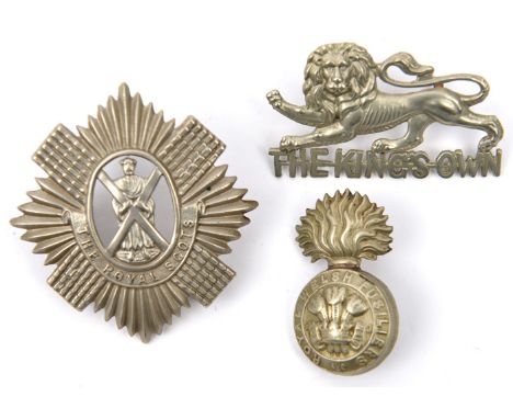 3 all WM cap/glengarry badges: R Scots, KORR, GC and R Welsh Fus (some wear).                      