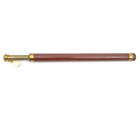 A single draw telescope, mahogany body, lacquered brass mounts, length extended 30½”. GC       