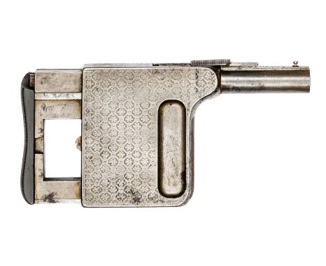 A scarce French 8mm Gaulois “squeezer” pistol,  5” overall, barrel 2” stamped on the top flat with trade mark and “Gaulois”an