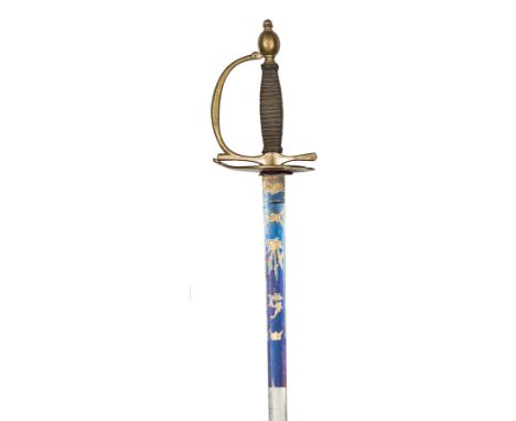 An early 19th century continental officer’s dress sword,  straight fullered blade 32½”, etched with trophies and florets and 