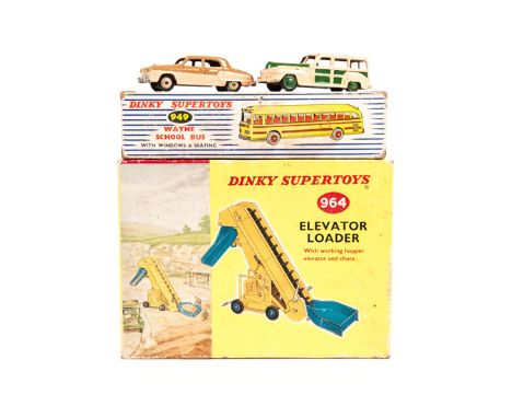 A quantity of Dinky Toys. Wayne School Bus (949). In orange, example with red lines and red interior. Elevator Loader (964), 