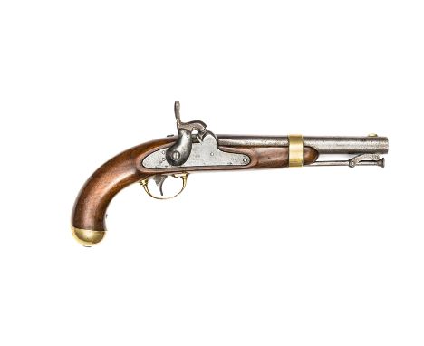 A US .54” Model 1842 Army percussion holster pistol,  14” overall, barrel 8½” stamped at the breech “US” (faint) and “NWP”, t