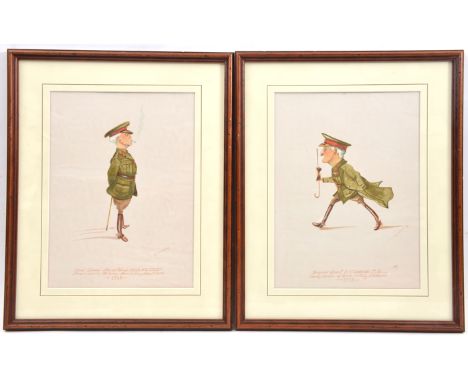 2 WWI watercolour caricatures:  “Brigadier General G.H. Cockerill, CB, Deputy Director of British Military Intelligence. 1918