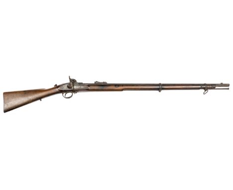 A .451” Westley Richards “monkey tail” breech loading percussion rifle,  52” overall, barrel 36” with Birmingham proofs, numb
