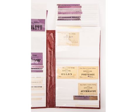 An album of Railway luggage labels. A flip photo style folder containing 120+ mainly pre-grouping (1923) luggage labels, etc.