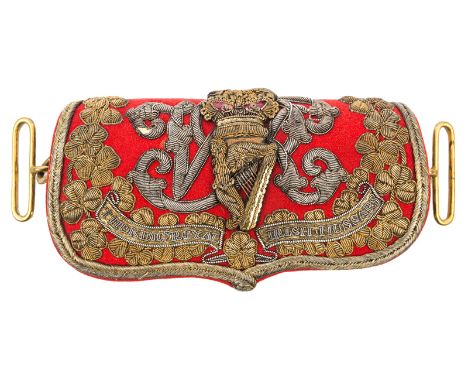 A Victorian officer’s embroidered pouch of the 8th The King’s Royal Irish (Light) Dragoons (Hussars), scarlet cloth with gilt