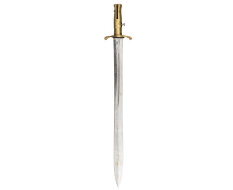 A very good 1836 pattern brass hilted Brunswick Rifle bayonet,  double edged blade 21¼”, clear ordnance stamp at forte, also 
