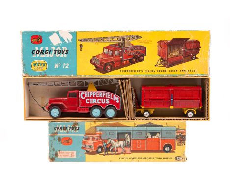 2 Corgi Major Toys Chipperfield’s vehicles. Circus Crane Truck and Cage Gift Set No.12, cage with two lions. Plus a Circus Ho