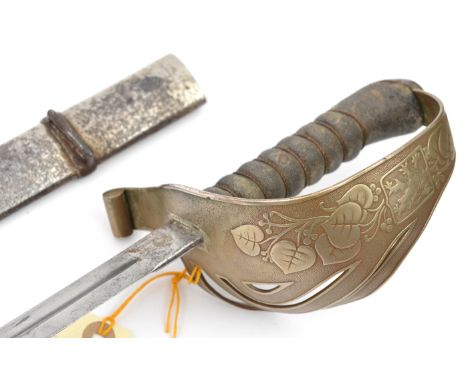 A Czech officer’s sword,  slightly curved, fullered blade 30½”, with maker’s stamp of “Wlaszlovits” at forte, WM semi basket 