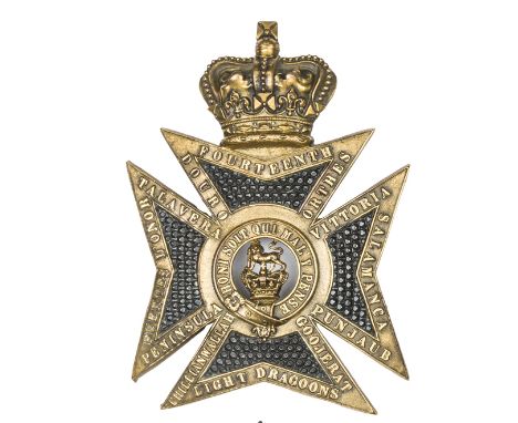 A pre-1861 Victorian officer’s Maltese Cross shako plate of The 14th (The King’s) Light Dragoons, bearing 10 battle honours “