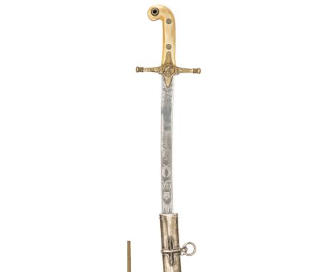 A George VI General officer’s sword with hallmarked silver scabbard,  slender slightly curved blade 30”, etched with crowned 