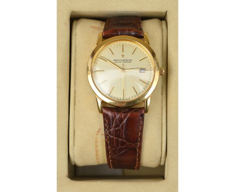 A Swiss Dreyfuss & Co Gents DGS 10001/32 Series 1890 hand made quartz watch, number 1469, with 18ct gold case, leather strap 