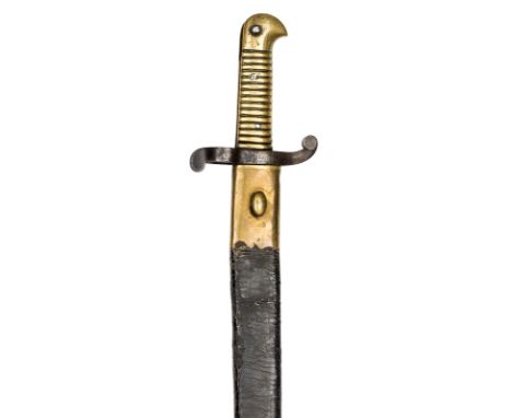 An interesting mid 19th century bayonet/sidearm conversion,  brass grip and steel crossguard from an 1842 pattern French sabr