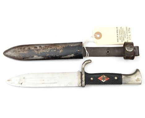 AThird Reich Hitler Youth knife, Fartenmesser, the blade marked “A. Schuttelhofer & Co, Wald Solingen” and “Ges Geschutzt”, a
