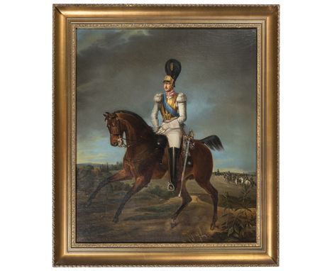 An impressive oil painting of Czar Nicholas  I of Russia (1825-1855) in the uniform of the Chevalier Guards  c 1825, mounted 