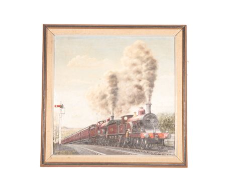 An original oil painting on board by Cuthbert Hamilton Ellis. A portrait of a double-headed Midland Railway train comprising;