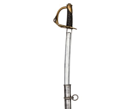 A good US cavalry trooper’s sword, of French style, possibly Civil War period, curved fullered blade 35½”, with traces of mak