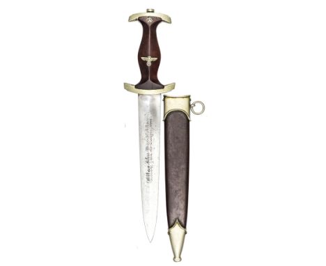 A Third Reich SA dagger, by Karl Rob. Kaldenback, Solingen Gr,, with nickel silver mounts, the crosspiece stamped “P” (SA gro
