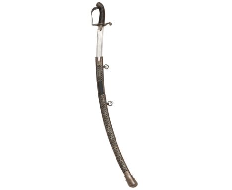 A most interesting late 18th century Italian cavalry officer’s presentation sword, broad curved shallow fullered blade 32”, w