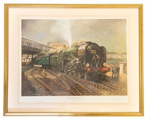 2 signed and framed prints by Terence Cuneo and David Shepherd. ‘The Golden Arrow’ by Cuneo showing Britannia Class locomotiv