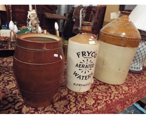 A stoneware 'Etherium' drinking water cistern, together with two stoneware flagons, one for J.J. & W.H. Allison, Sunderland, 