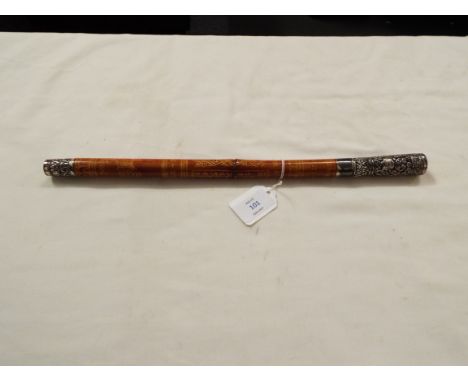 A Persian white metal mounted military swagger stick with stylised decoration and counter board 