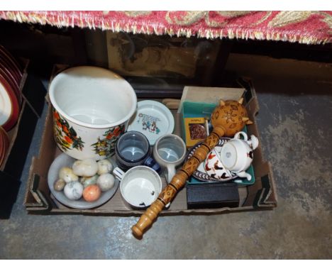 A selection of miscellaneous items to include a Portmerion oranges and lemon planter, specimen stone eggs, a nursery rhyme ch