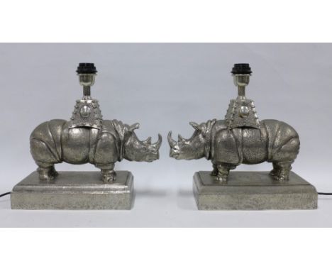 Figura Piero per Atena, pair of pewter Rhino table lamp bases (2) 39cm. 