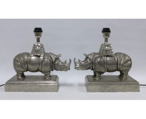 Figura Piero per Atena, pair of pewter Rhino table lamp bases (2) 39cm. 