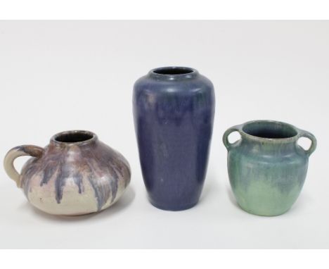 UPCHURCH POTTERY to include a high shouldered vase, twin handled pot and another with a single handle (3) 10 x 17cm. 