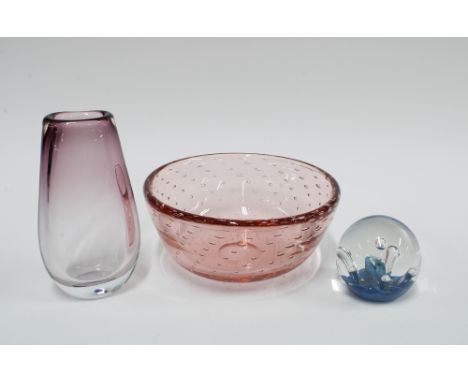 Caithness Glass paperweight, Whitefriars glass bowl and an art glass vase (3) 21cm. 