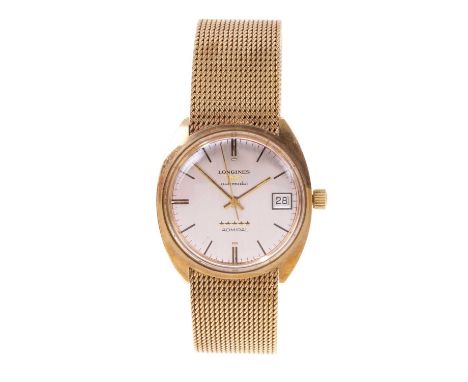 1970s Longines Admiral automatic 9ct gold wristwatch, the circular silvered dial with applied baton markers and date aperture