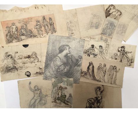 Robert Smirke (1752-1845) a group of thirteen loose drawings and sketches, including study of a Girl, 17cm x 14cm, together w