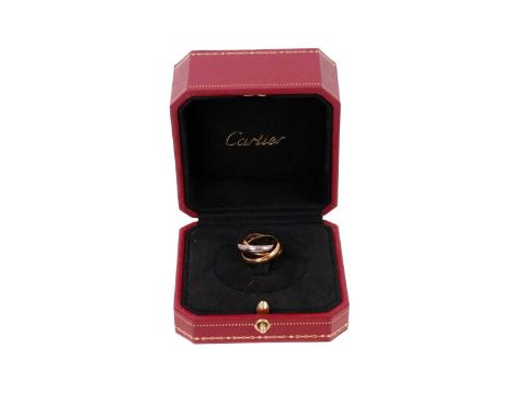 Cartier 'Trinity' ring with three-colour gold interlocking bands, signed Cartier and numbered IL9311, 18ct gold, size 45, wei