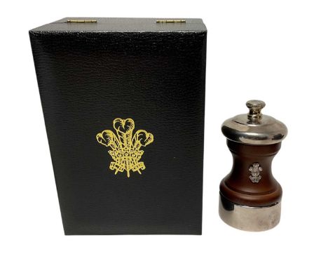H.R.H. Prince Charles The Prince of Wales (now King Charles III), presentation silver plated and turned wood Pepper grinder w